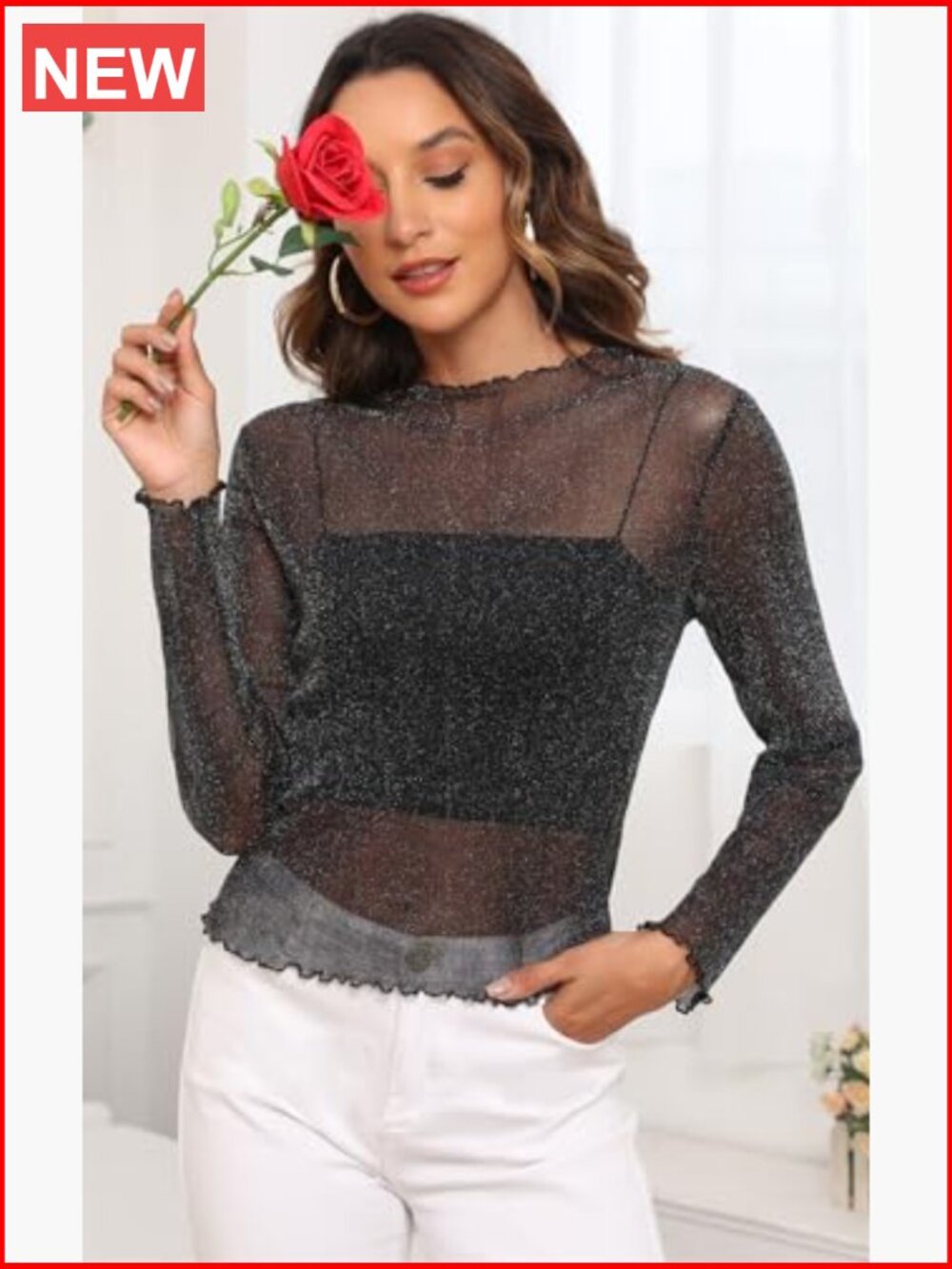 Sheer Mesh Stretchy Blouse Long Sleeve Sexy Shirt for Layering - Picture 6 of 6